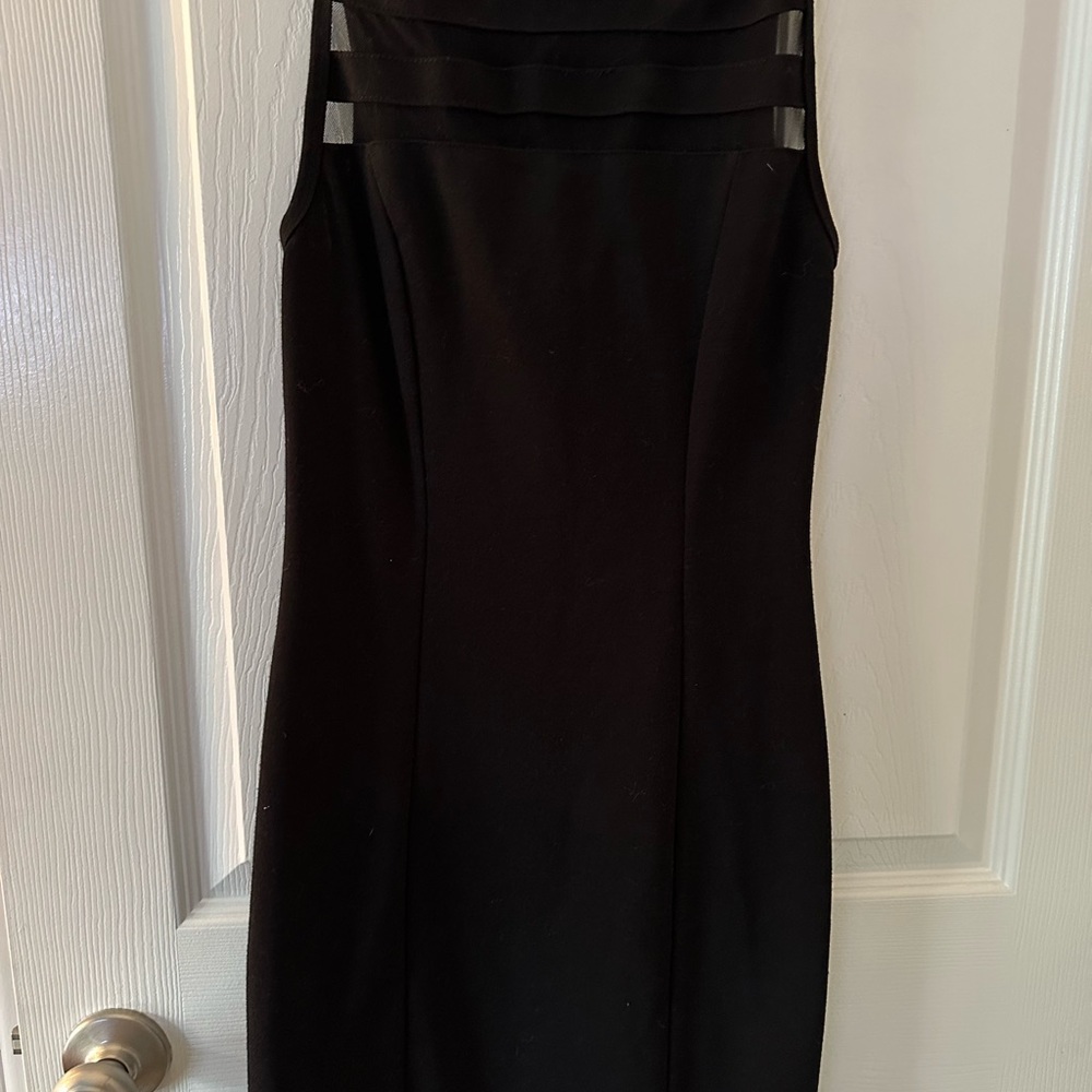 Black mini dress with mesh sheer striping junior sizing - Picture 4 of 8